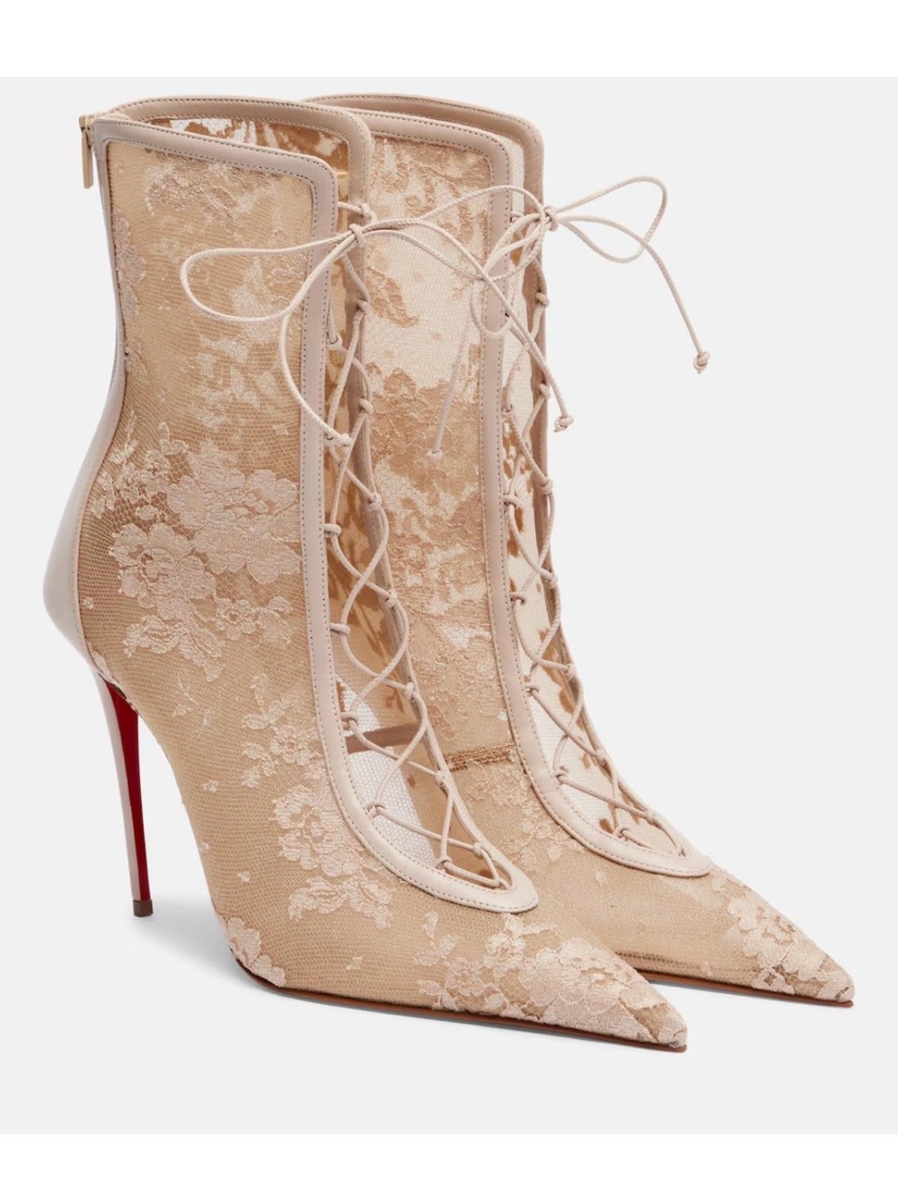 CHRISTIAN LOUBOUTIN KM LACE BOOTY 100 CORSET ANKLE STILETTO IVORY BOOTIE SZ 39